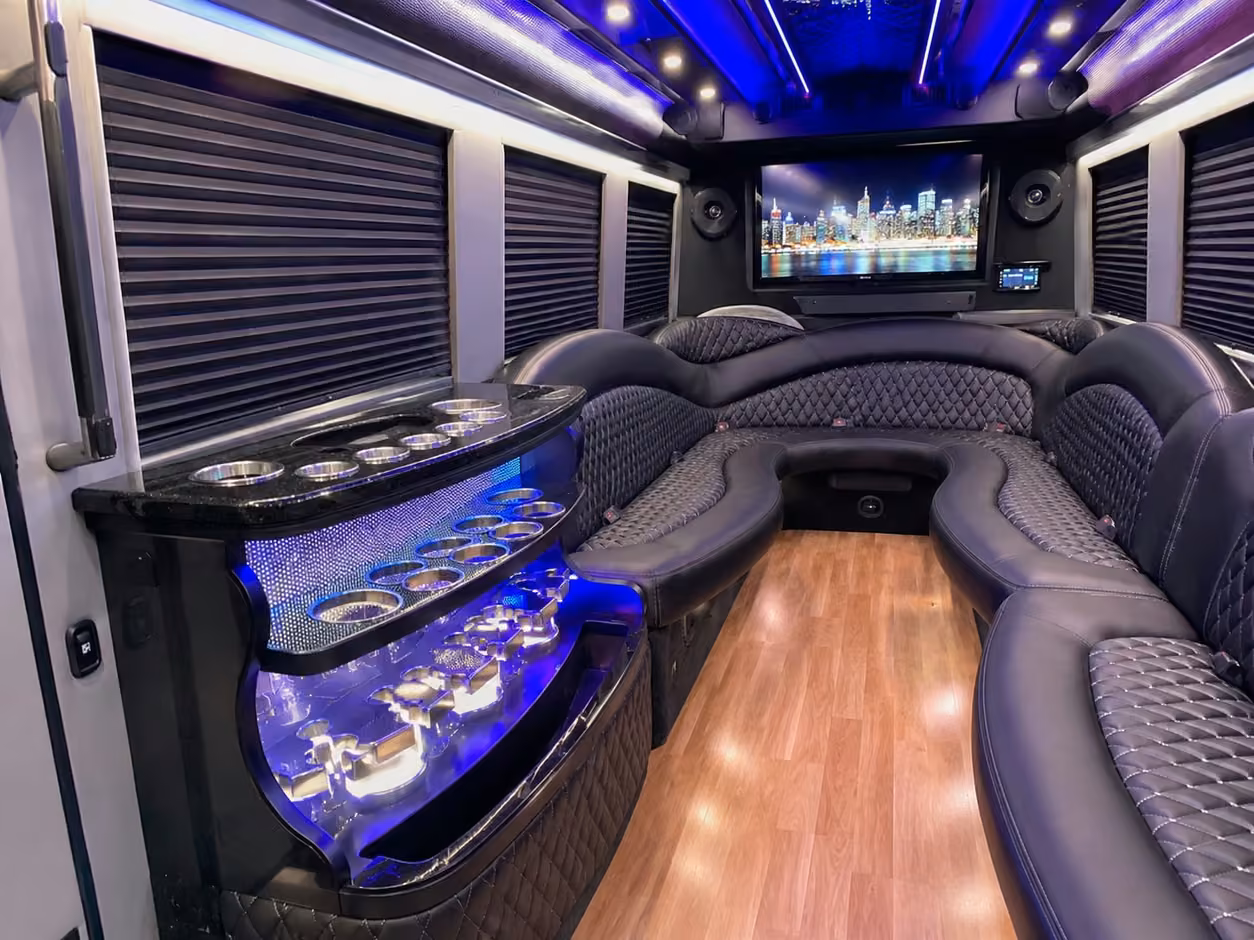 18 passenger party bus inside